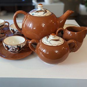 SEPTEMBER ONLY! Vintage Handmade Mexican Pottery Tea Set, 50+ Years. Mint.